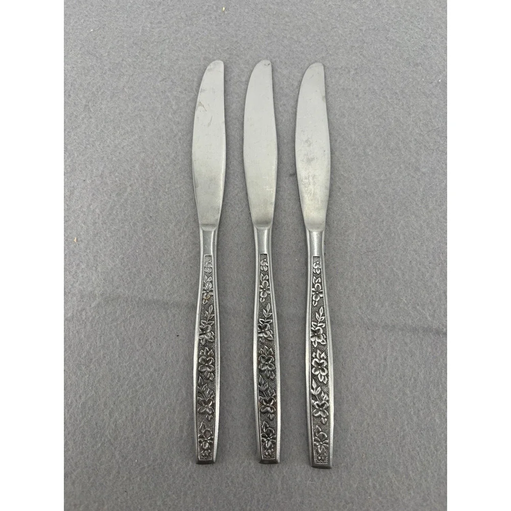 Mid Century Modern Rogers La Spana Set 4 Dinner Knifes Stainless Korea Vintage